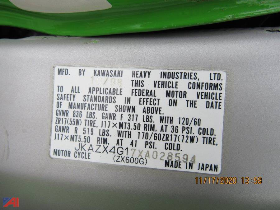 1999 Kawasaki ZX600R Motorcycle Auction | Auctions International